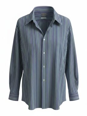Thomas Dean Mens 2XL XXL Dress Shirt Blue White Striped Luxury Premium Cotton